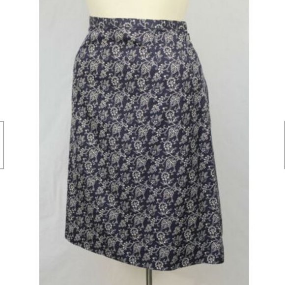 Eddie Bauer Blue White Floral A Line Cotton Skirt - Picture 3 of 5